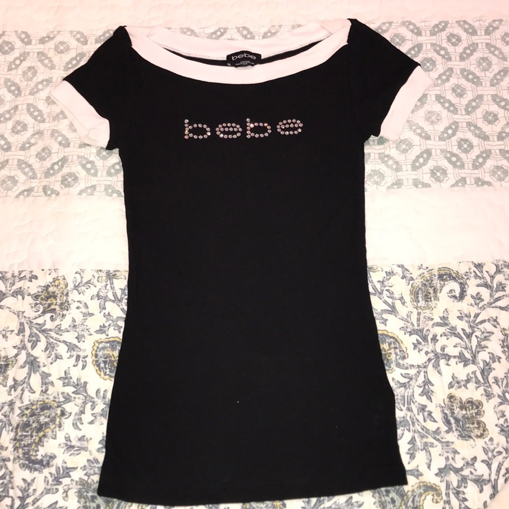 Bebe Ribbed knit shirt size XS RHINESTONES